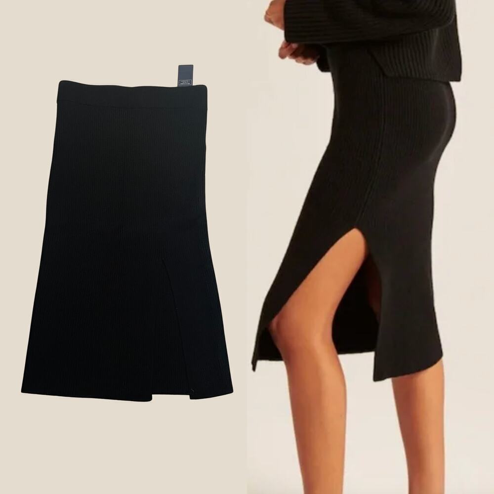 Abercrombie & Fitch Black Sweater Knit Skirt | S, Leg Front Side Slit, NWT